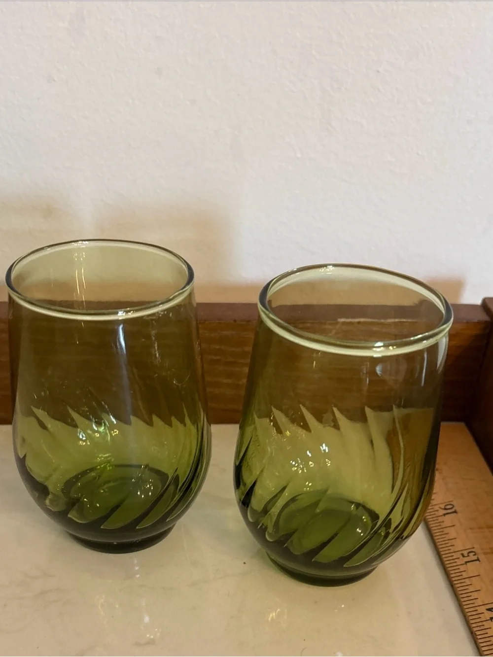 Vintage Green Swirl Juice Glasses - Set of 2